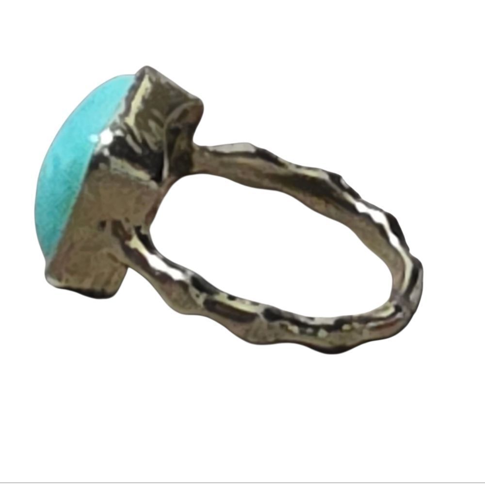 Square Turquoise Color Stone In Gold Setting - Picture 2 of 4